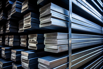 metal bars and steel pipes neatly stored in a vast warehouse, ready for the next stage of manufacturing