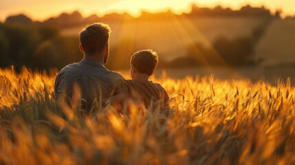 Father and Child in Wheat Field