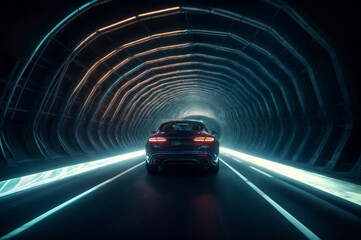 Car on the road in tunnel with light.