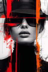 Fashion portrait of a beautiful girl in black sunglasses and a hat.