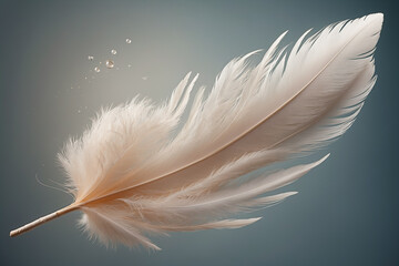 A fluffy feather is flying in the air - obrazy, fototapety, plakaty