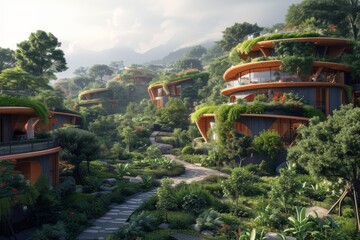 Fototapeta premium A sustainable eco-village that reimagines community living