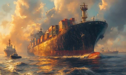 Poster Im Rahmen A cargo ship transports containers by sea. © Andreas