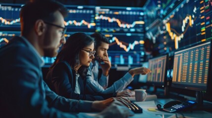 Group of Successful Stock Exchange Traders and Investors Using Sophisticated Computer Software to Monitor, Research, and Predict Live Market Financial Data Behavior on Computers and Mobile Devices