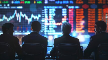 Group of Successful Stock Exchange Traders and Investors Using Sophisticated Computer Software to Monitor, Research, and Predict Live Market Financial Data Behavior on Computers and Mobile Devices