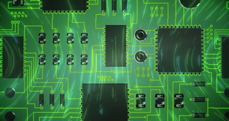 Image of digital interface with computer circuit board in the background
