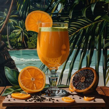 A Painting of a Glass of orange matcha 