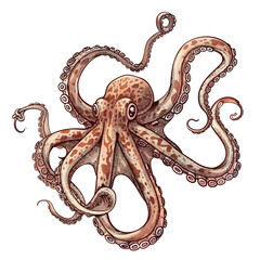 an octopus with an orange and brown design on it