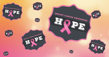 Image of breast cancer awareness texts on pink background