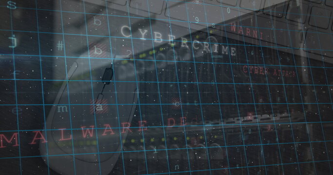 Cyber security data processing and security padlocks against close up of a mouse and computer server