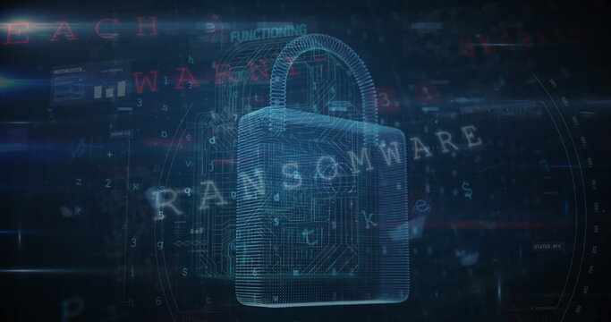 Cyber security data processing against security padlock icon and data processing on blue background