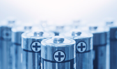 close-up of positive terminals on lithium-ion battery.