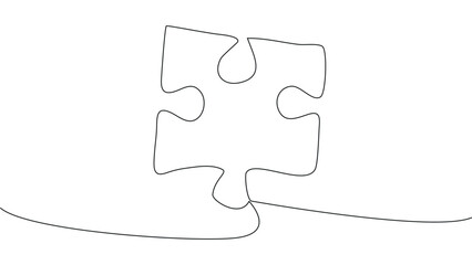 One line connecting puzzle pieces in one continuous line. Puzzle element.