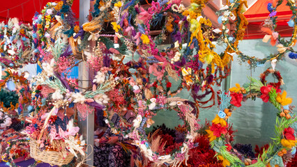 Colored Dry Plants Hanged To Be Dried in a Village of Western Anatolia, Turkey