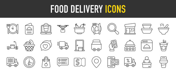  Food Delivery  outline icon set. Vector icons illustration collection
