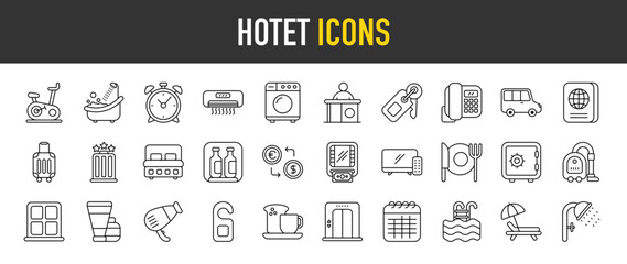 Fototapeta na wymiar Hotel outline icon set. Vector icons illustration collection