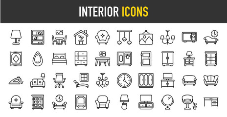 Fototapeta na wymiar Interior outline icon set. Vector icons illustration collection