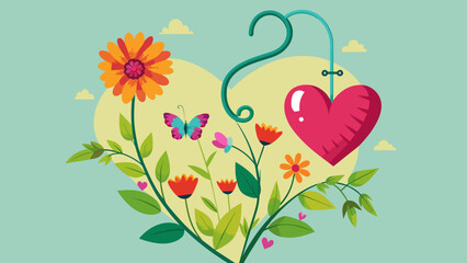 a-heart-shape-will-contain-flowers flying butterfly vector illustration