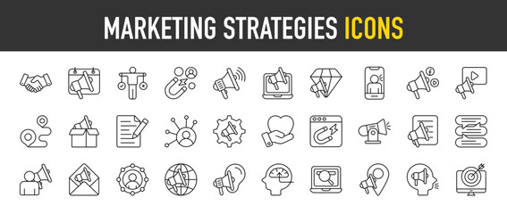 Marketing Strategies outline icon set. Vector icons illustration collection