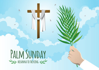 Palm Sunday with Cross and Hand Holding Palm Leaves