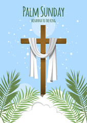 Palm Sunday with Cross and Palm Leaves Vector Illustration