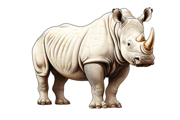 Picture draw by watercolor of rhinoceros african isolated on cut out PNG or transparent background. Realistic animal clipart template pattern. For fabric texture design. Abstract background. - obrazy, fototapety, plakaty