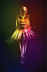 Hand-drawn fashion model from a neon. A light girl's. Fashion girl. - 758013007