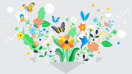 Fototapeta na wymiar a-heart-shape-will-contain-flowers flying butterfly vector illustration