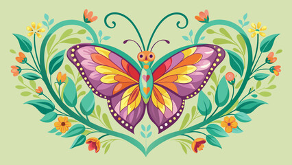 a-heart-shape-will-contain-flowers flying butterfly vector illustration