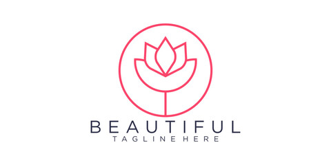 Luxury flower logo design with line art