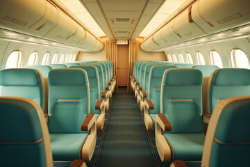 Fototapeta premium The neat symmetry of a modern airplane cabin, designed for comfort and efficiency, highlighted by AI Generative innovation.