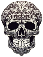 Skull engraved with ornaments cartoon sticker