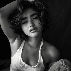 Naklejka premium female model posing for photos in studio