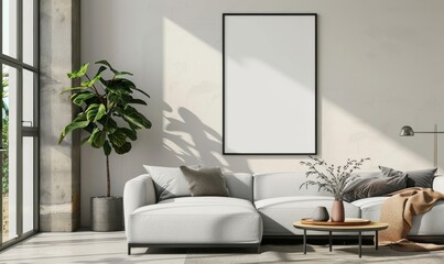 ISO A size poster installed in a modern living room with reflective glass and sophisticated interior design