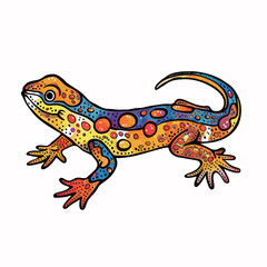 a colorful lizard with colorful spots and orange and blue spots.