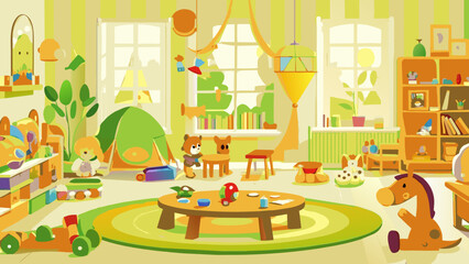 kids-playroom--kindergarten-child-apartment-game-vector illustration