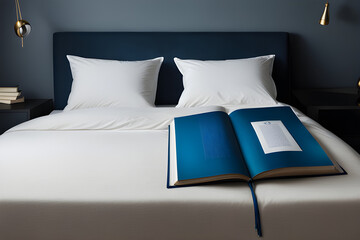An open book on bed