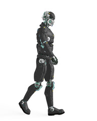 beta tester mech is wlking alone on side view