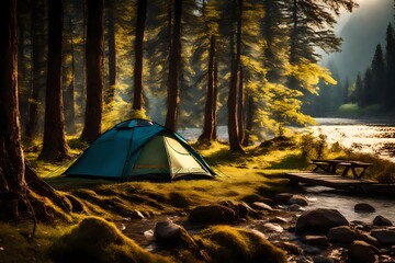 Camping tent by the river