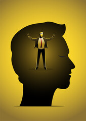 a businessman in human head opening his arms vector illustration