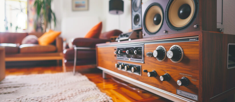vintage music audio in cozy living room