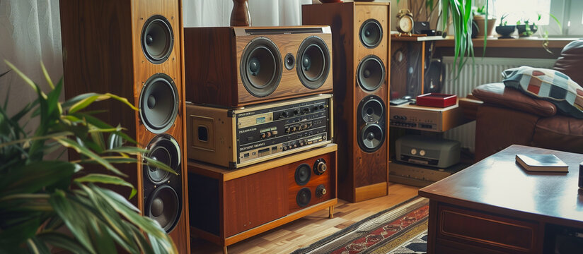 vintage music audio in cozy living room