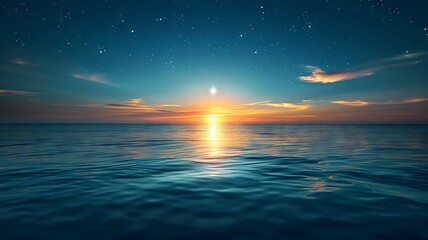 Solitary golden star shining over tranquil ocean at dawn