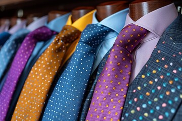A collection of vibrant, patterned ties arranged neatly, showcasing a variety of styles for formal wear