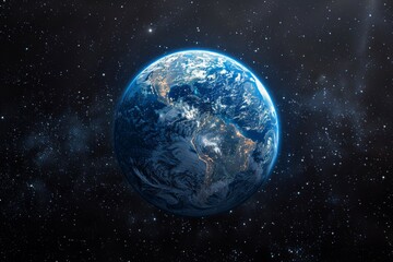The majestic image of planet Earth glowing radiantly against the deep starry cosmos depicting our place in the universe