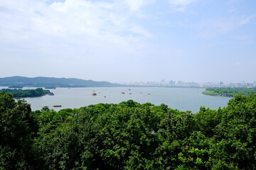 Fototapeta na wymiar aerial view of west lake in Hangzhou, Zhejiang, China
