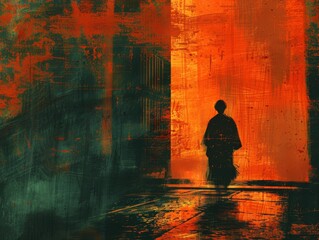 Otherworldly Samurai Encounter: Abstract backdrop capturing the suspense and unease of a supernatural samurai encounter.
