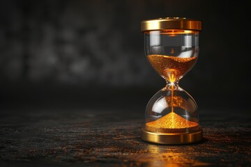 A stunning digital rendering of a classic hourglass symbolizing time, urgency, or the finite nature of life, captured beautifully against a dark, moody backdrop