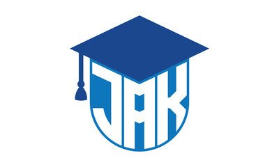 JAK initial letter academic logo design vector template. school college logo, university logo, graduation cap logo, institute logo, educational logo, library logo, teaching logo, book shop, varsity © Fahim