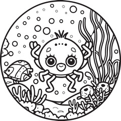 Sea life coloring pages for coloring book. Sea life outline vector